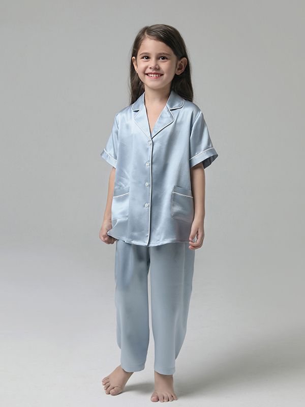 19 Momme Boys and Girls Short-sleeve Silk Pajamas Set